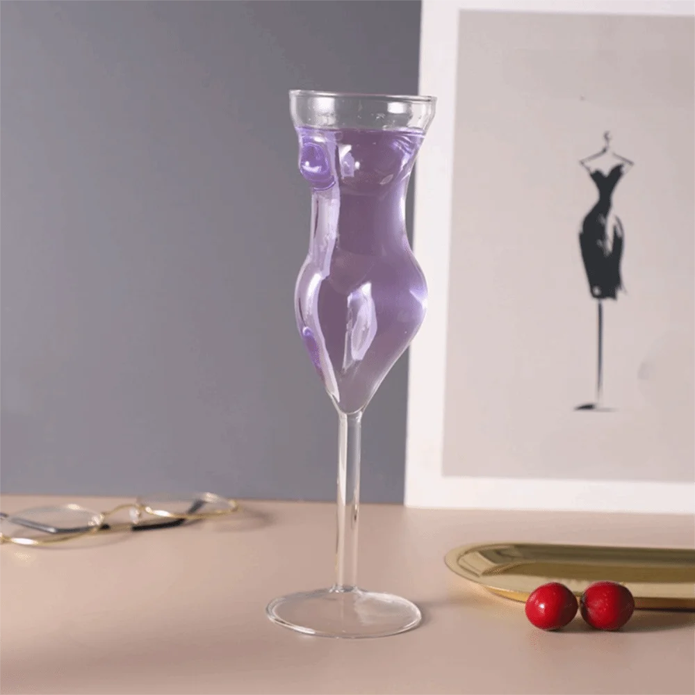 INS Style Transparent Female Body Cocktail Glass Heat/Cold Resistant Visible Whisky Glass Art Style Bar Wine Goblet Cold Drink
