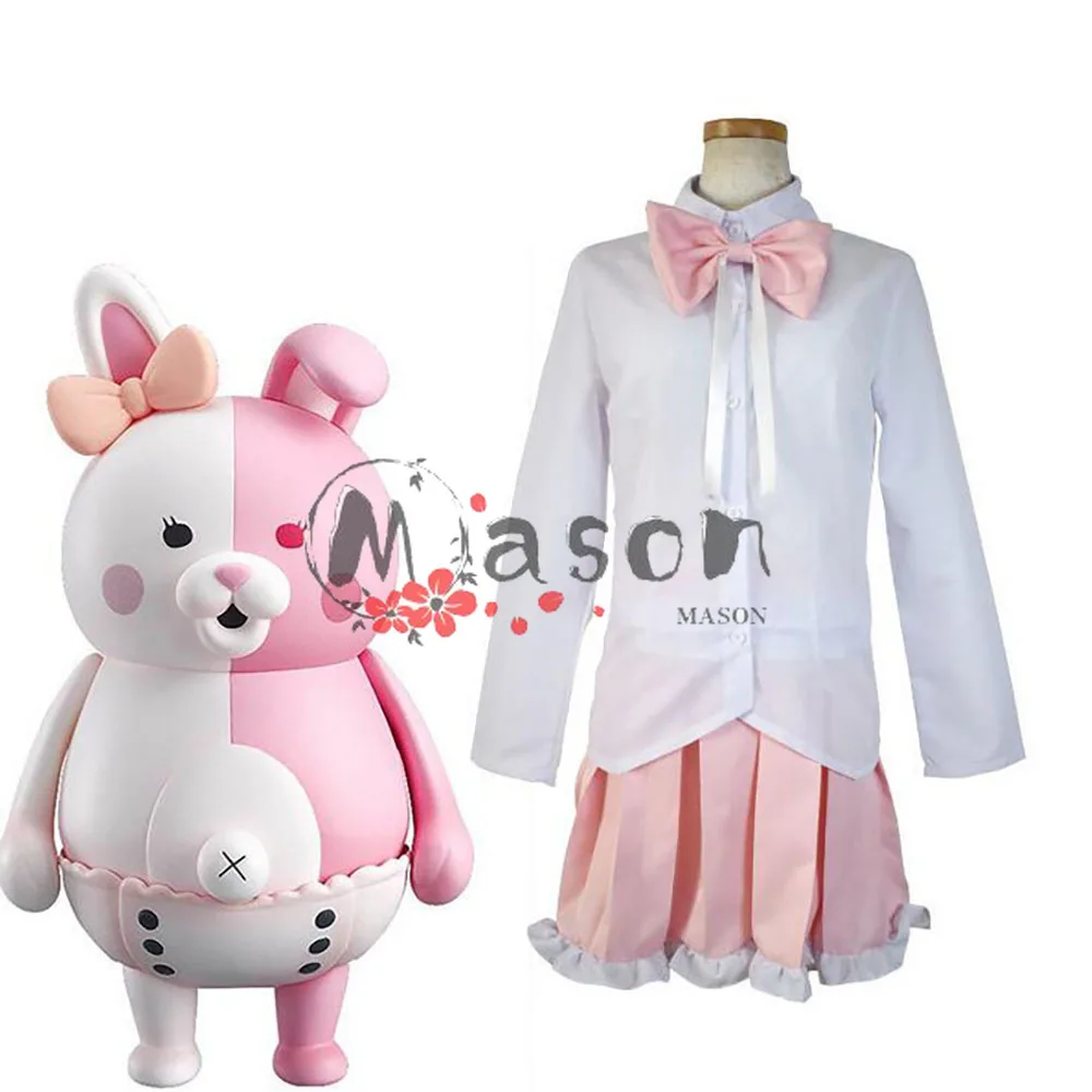 Anime Danganronpa Dangan Ronpa 2 Monomi Pink White Dress Full Set Women Girls Halloween Cosplay Costume Uniform Suit