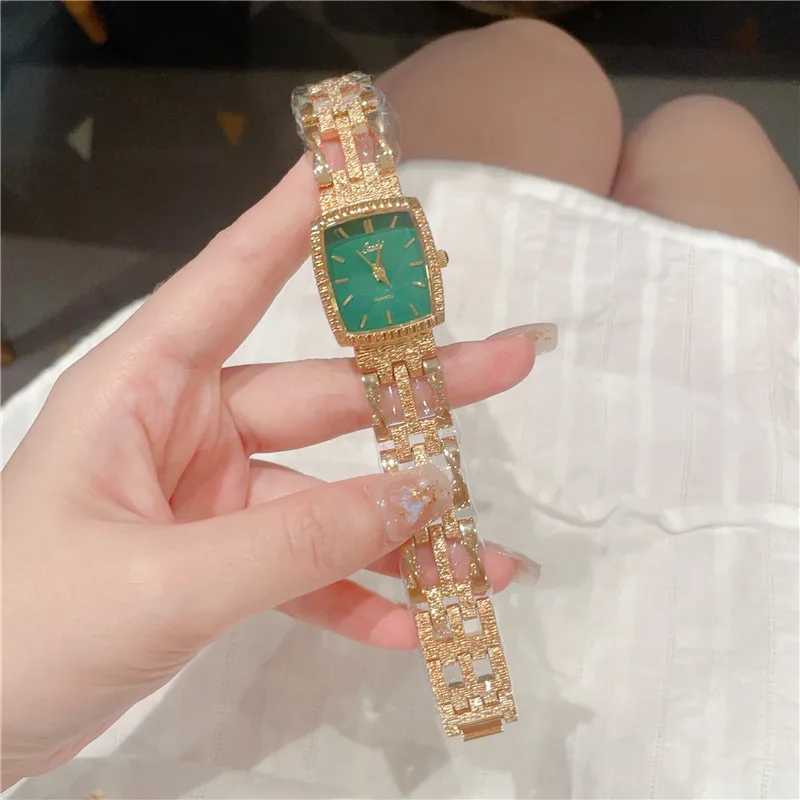 럭셔리 여성 시계 패션 심플 스퀘어 쿼츠 시계, 캐주얼 여성 시계, 녹색 합금 시계, Relogio Feminino A252