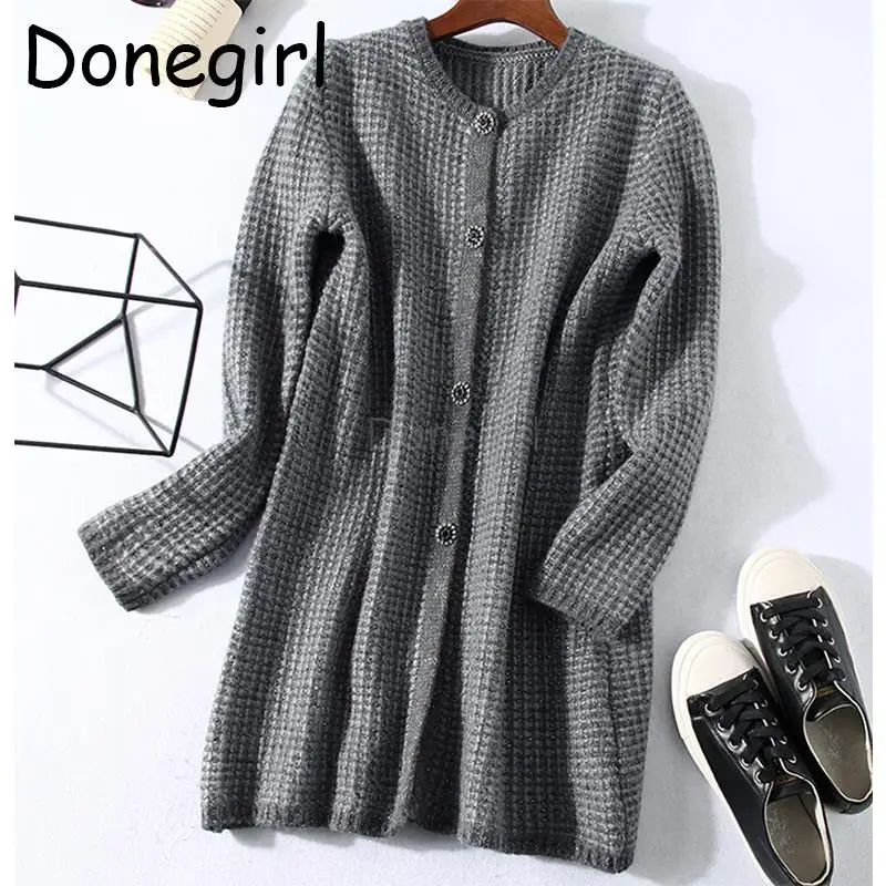 

Donegirl Autumn Winter New 2023 Women Buttons Knitted Mid Length Cardigan Coat Solid Temperament Outerwear Female Tops Chc