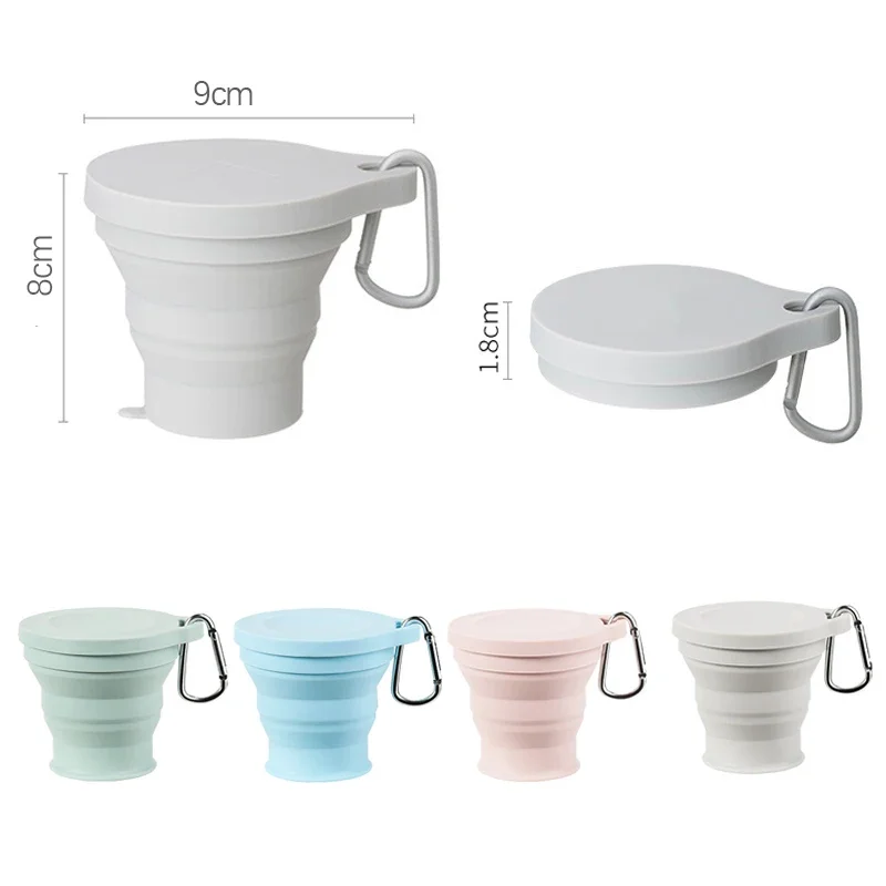 Tasse pliante en Silicone, tasse à thé Portable de Camping avec couvercle porte-clés, café de voyage en plein air, tasse rétractable pliable, tasse mignonne