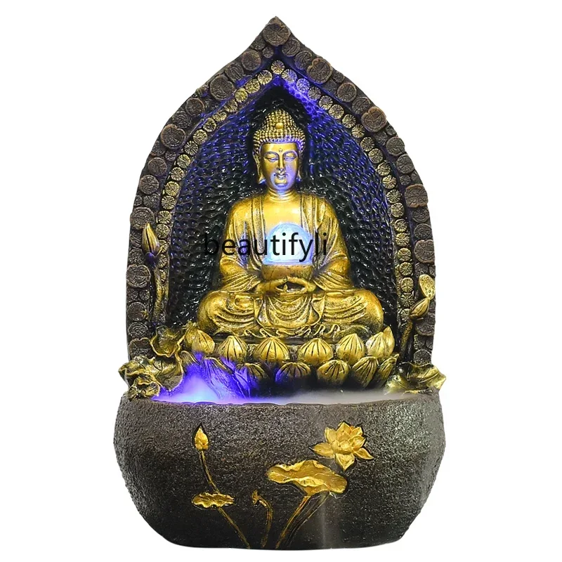 Buddha statue, water feature, flowing water fountain, lucky ornaments, home decoration, living room entrance, gifts, decorations