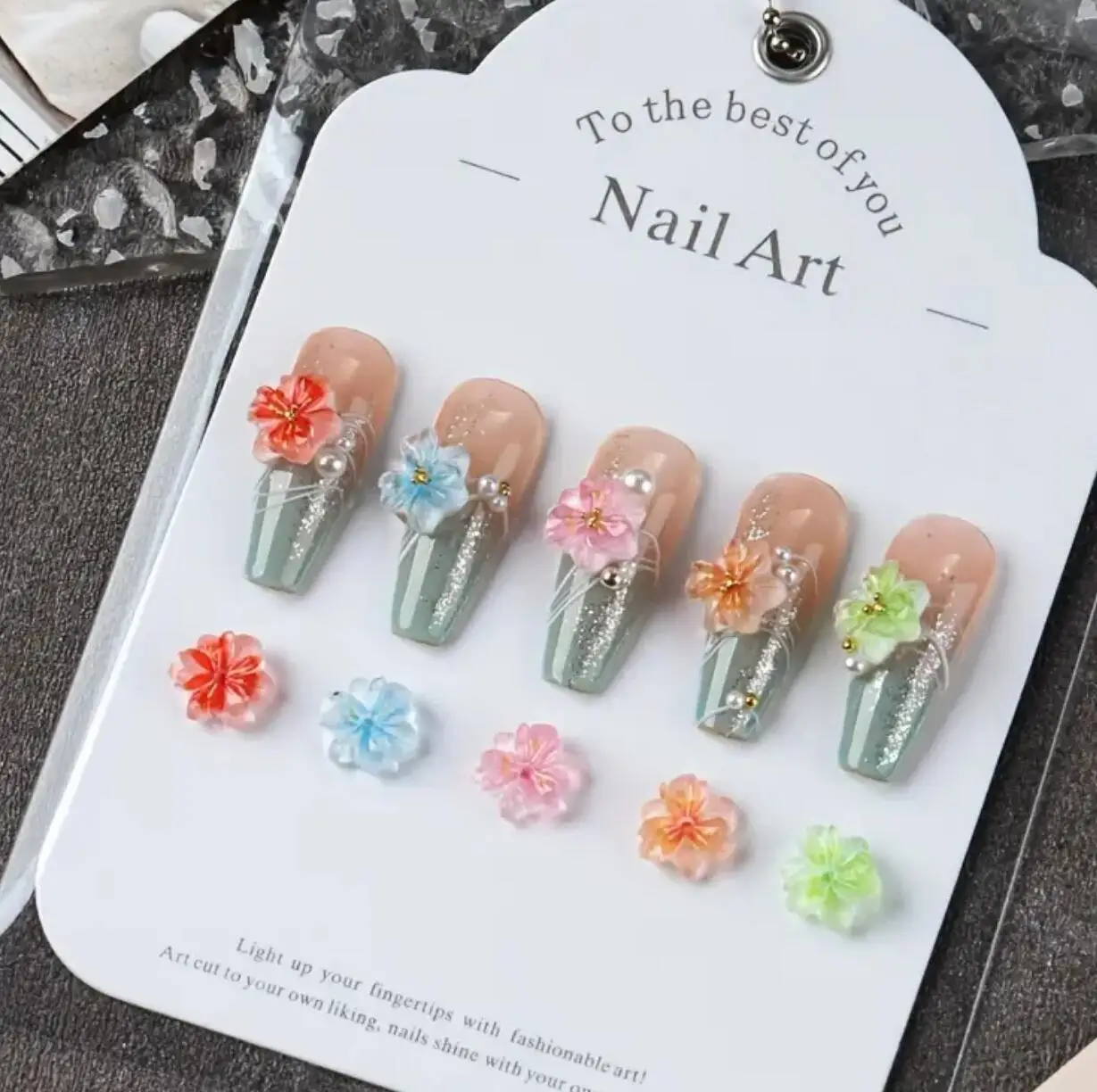 50 قطعة مختلطة ثلاثية الأبعاد الملونة الاكريليك الزهور مسمار الفن التدرج زهر الزهور مسمار السحر 8x10 مللي متر خمسة بتلات فلوريت مانيكير أجزاء #6