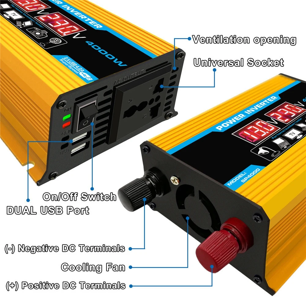 Imagem -06 - Inversor do Poder do Carro com Exposição Dupla da Tensão Conversor do Carregador Automático Adaptador cc 12v a 110v 220v 300w 500w