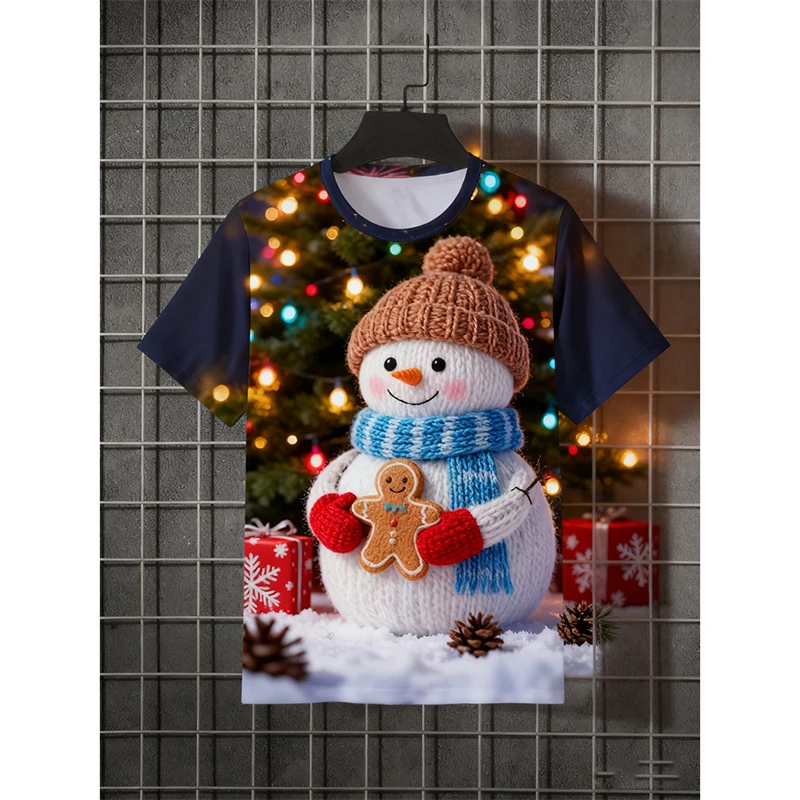 

3D Print Snowman Graphic Men's Women's T-Shirts Christmas Elements Casual Comfortable Tees Loose Round Neck Short Sleeve Clothes