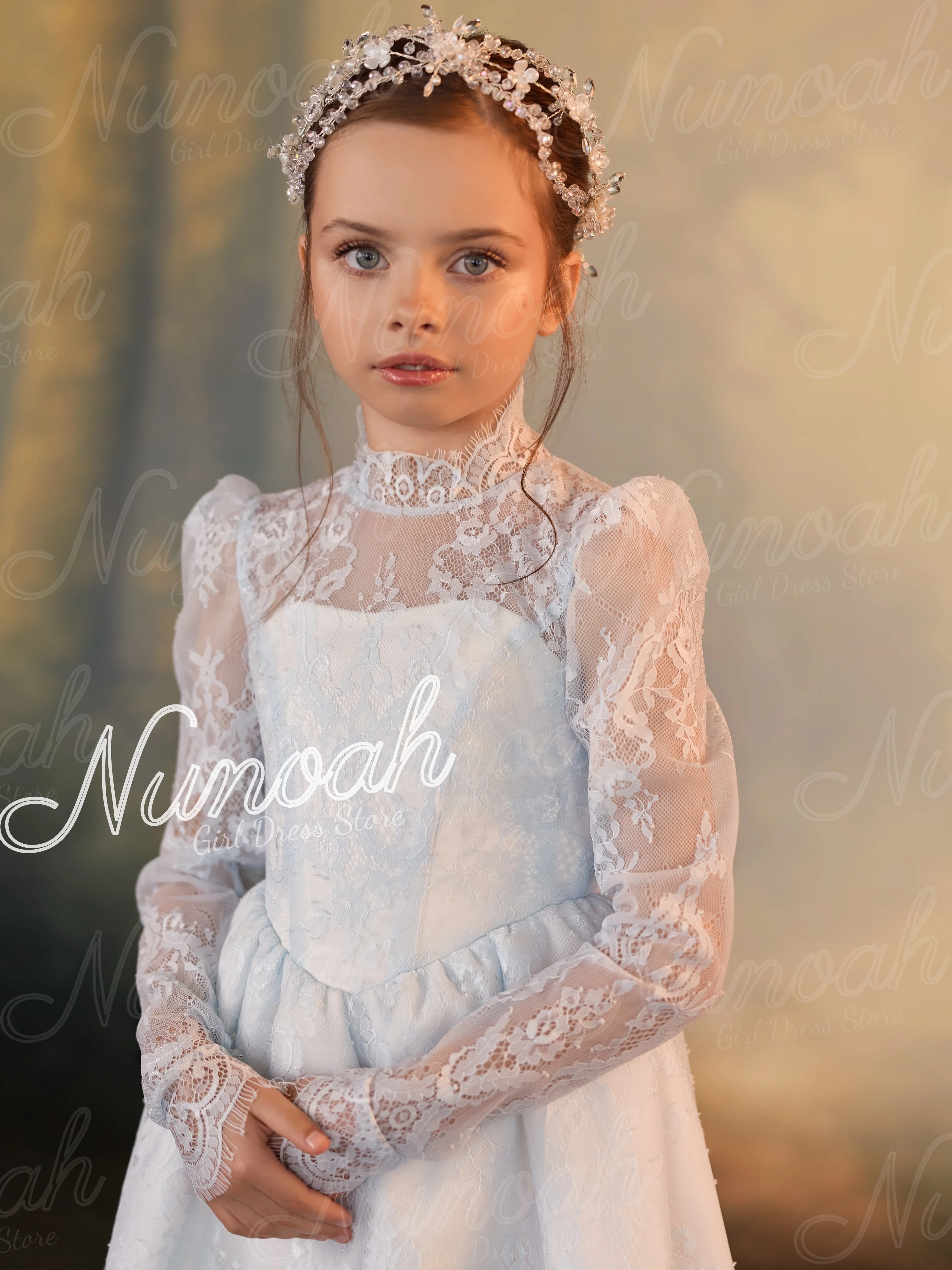 Lace Flower Girl Dresses for Wedding Full Sleeves Knee Length Baby Girls Birthday Party Dress First Communion Gowns Customized