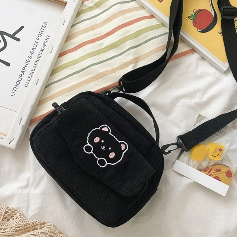 Bolso de mano Lolita para chica, bandolera de pana para hombro, bandolera de oso para hija