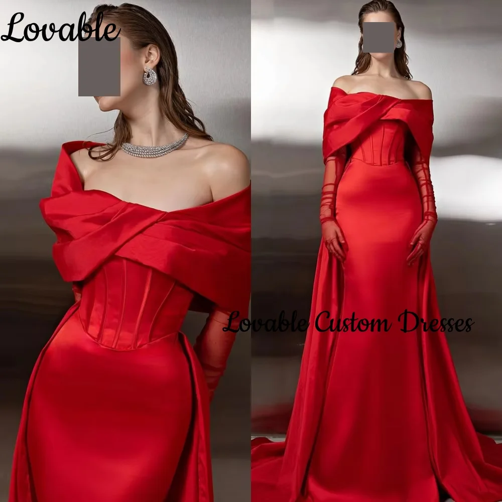 

Elegant Party Dresses For Women Customize A-Line Off-The-Shoulder Floor-Length Prom Dresses Ruffle Long Sleeves Zipper Up Formal