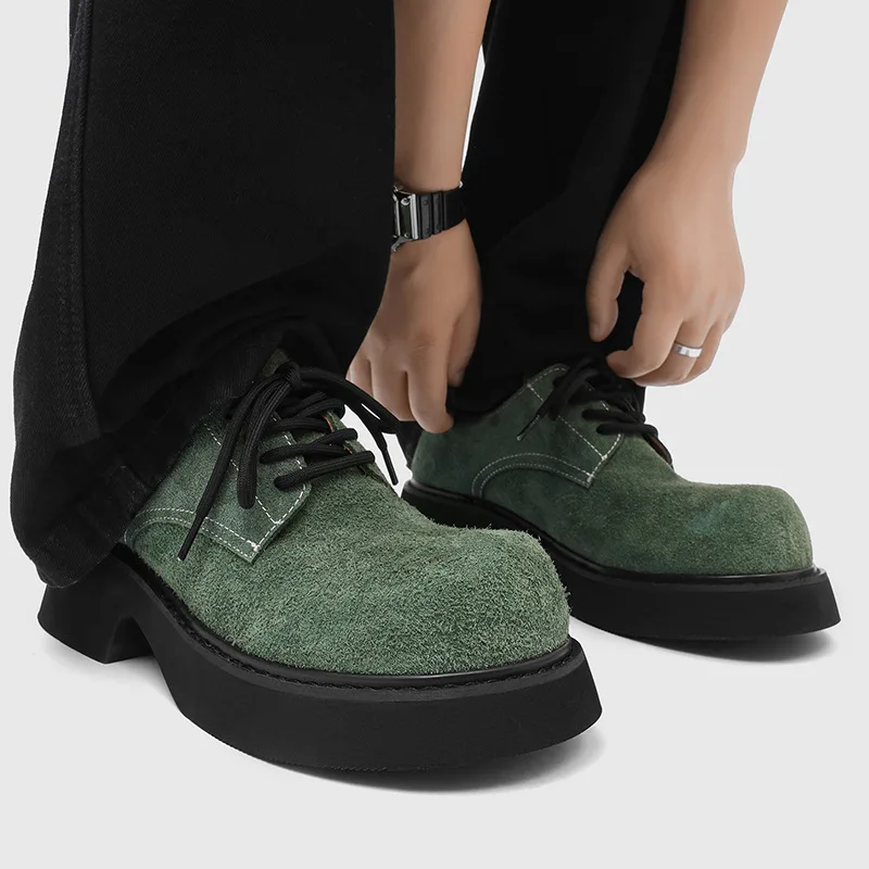 big size mens casual hip hop rock cow suede leather shoes lace-up platform shoe brand designer sneakers personality footwear man