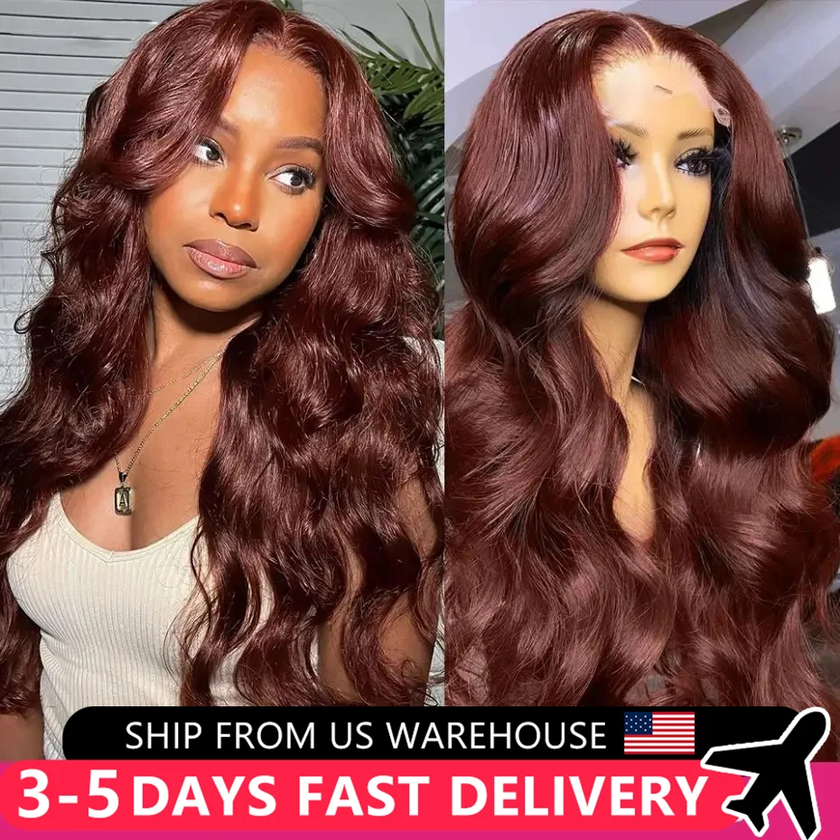 Brazilian 30 34Inch Reddish Brown Red Body Wave 13x4 Lace Front Wig Colored Human Hair 180% 13x6 HD Lace Frontal Wigs For Women