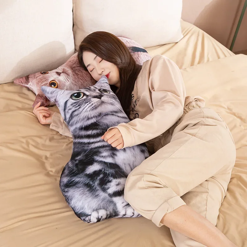 Simulation Cats Plush Sleeping Pillows Soft Stuffed Animals Cushion Sofa Decor Cartoon Plush Toys for Children Kids Cute Gift
