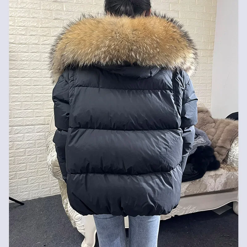 MAOMAOKONG 2024 White Duck Down Jacket Winter Women Warm Loose Coat Natural Real Fox Fur Collar Thick Luxury Outerwear parkas