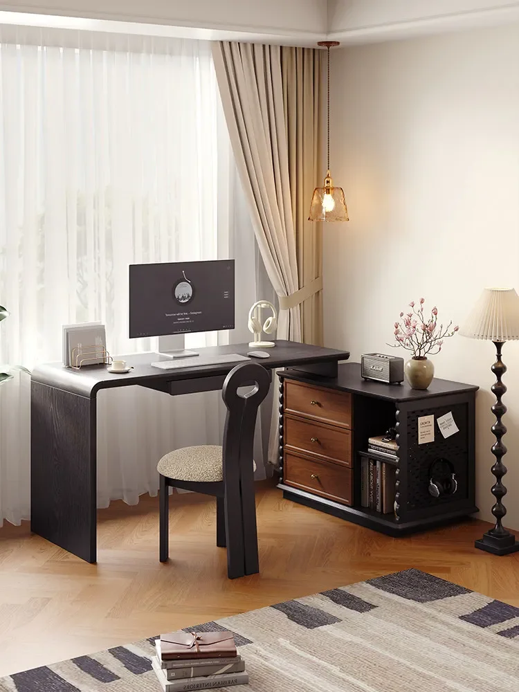 b22French medieval solid wood chest integrated telescopic multi-functional small apartment desk