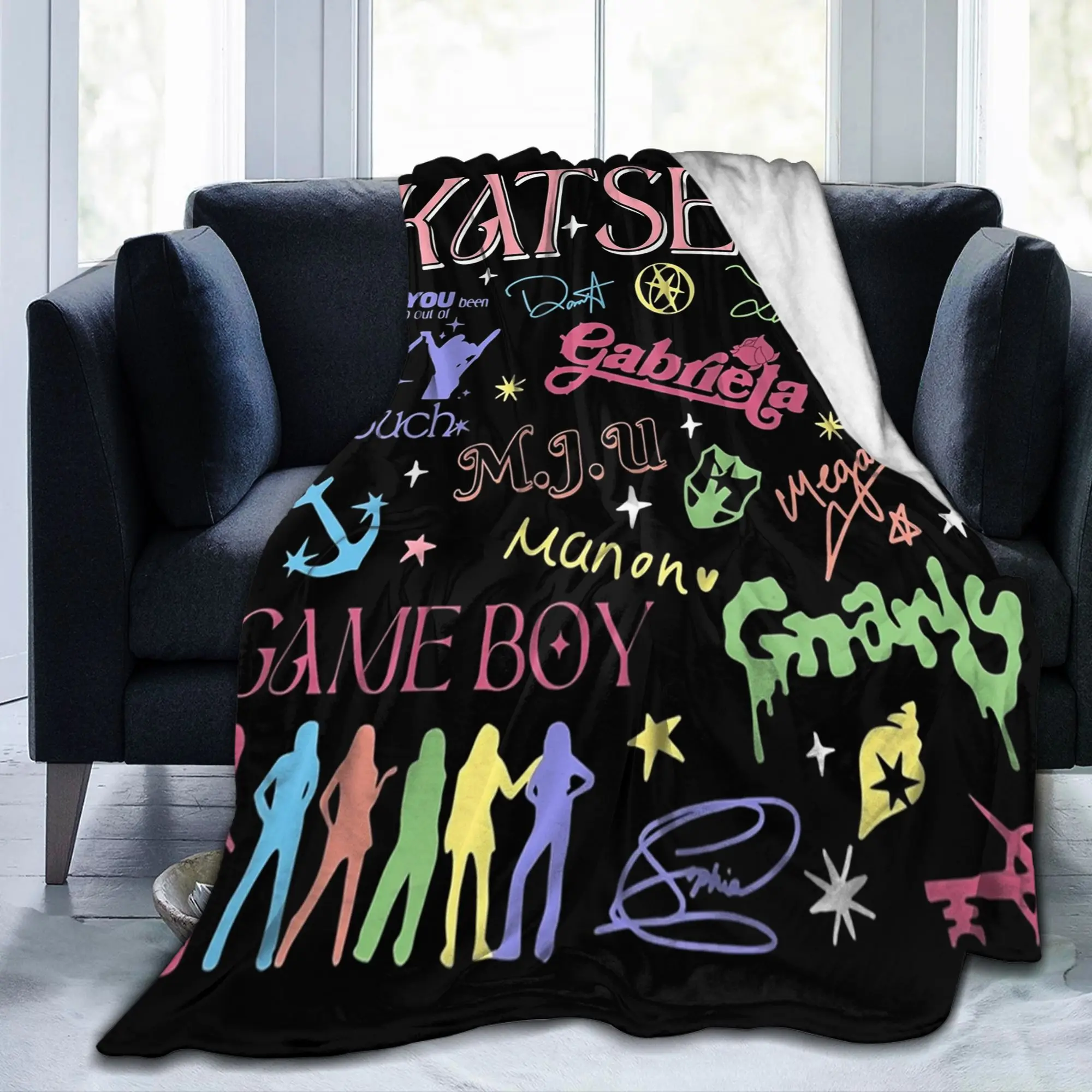 Katseye Kpop The Beautiful Chaos Tour Blanket Flannel All Season  Multi-function Warm Throw Blankets for Sofa Office Quilt