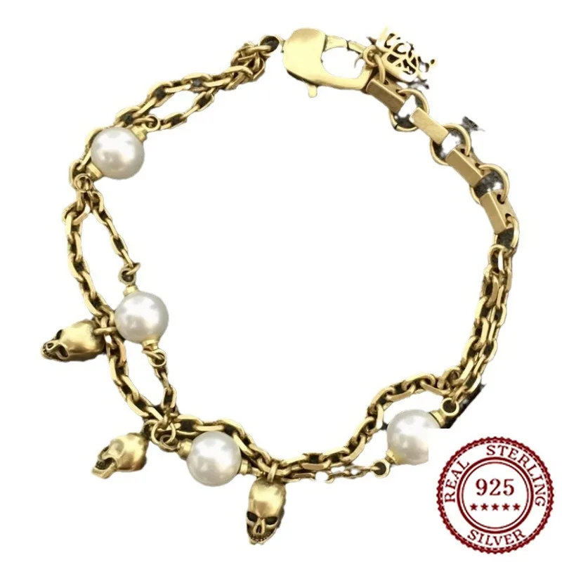 

2025 New Trend Classic Women's Pearl Skull Bracelet with Personality and Punk Style Double-layer Bracelet