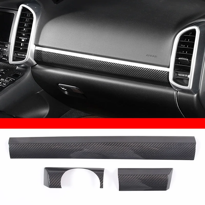 For Porsche Cayenne 2011-2017 Real Carbon Fiber Center Console Dashboard Decorative Cover Trim Sticker 3pcs