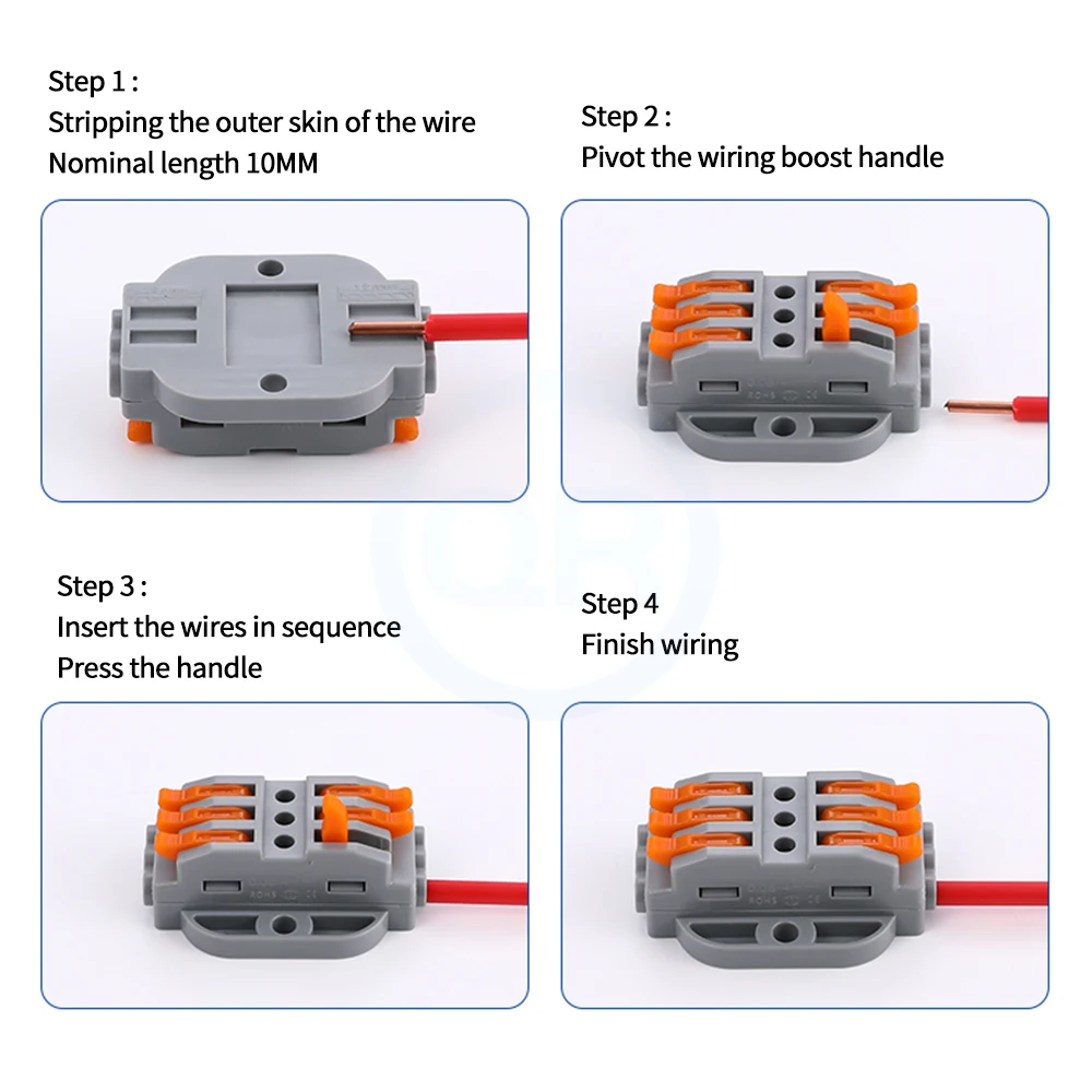 (10 pcs) KV223 - 2/3/4/5/6/7/8/9/10/12/14 Quick wire connector with ears Docking Inlet/Outlet Fixed Wiring Terminal 2 in 2 out