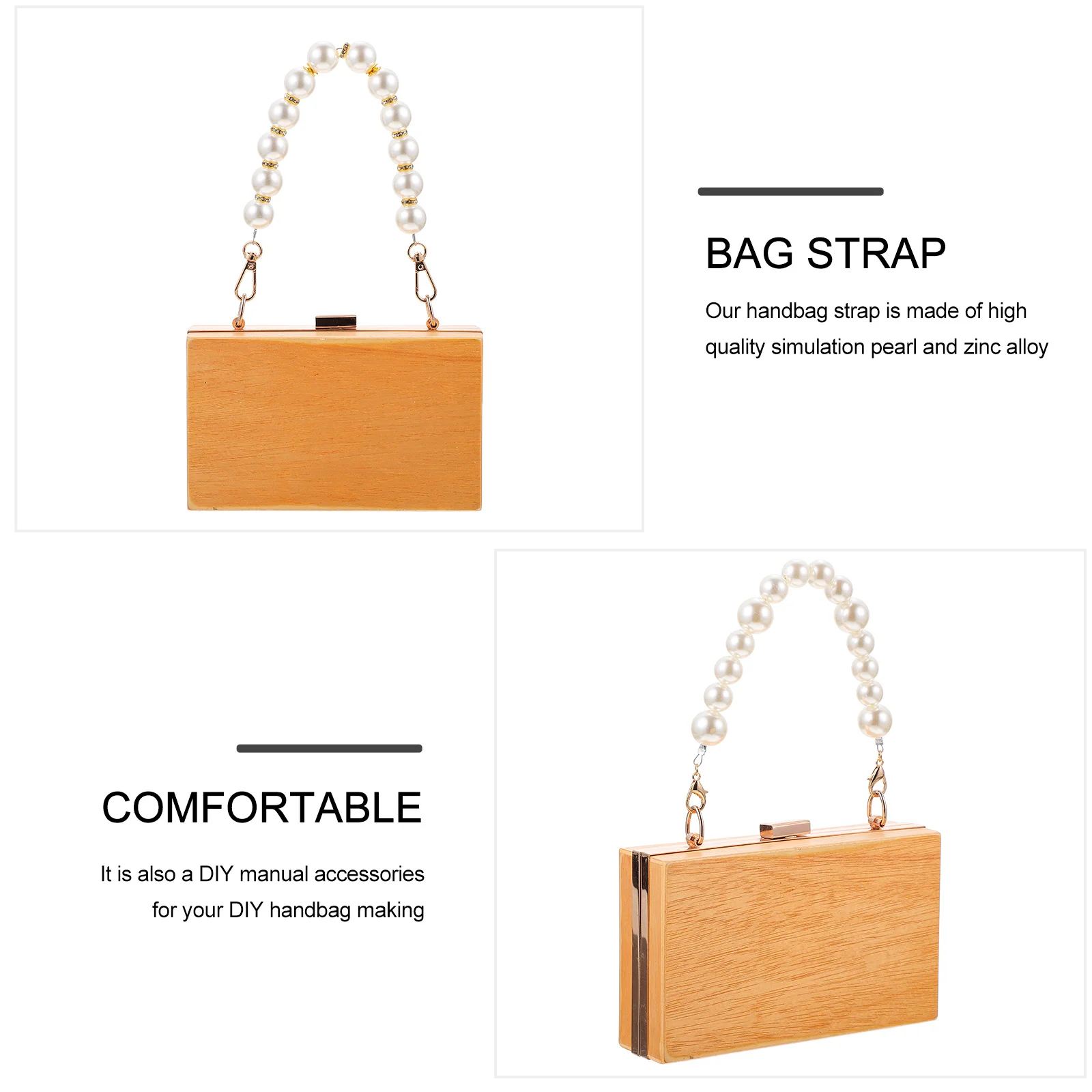 2Pcs Stylish Pearl Bag Chain Replacement Handbag Strap Buckles Included Shoulder Crossbody Purse Accessories DIY