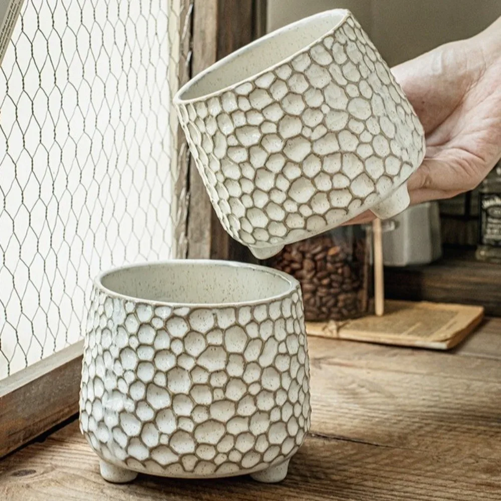 Creative Pinecone Shaped Ceramic Storage Jar Three-legged Personalized Decorative Jar Funny Rustic Flower Vase Office