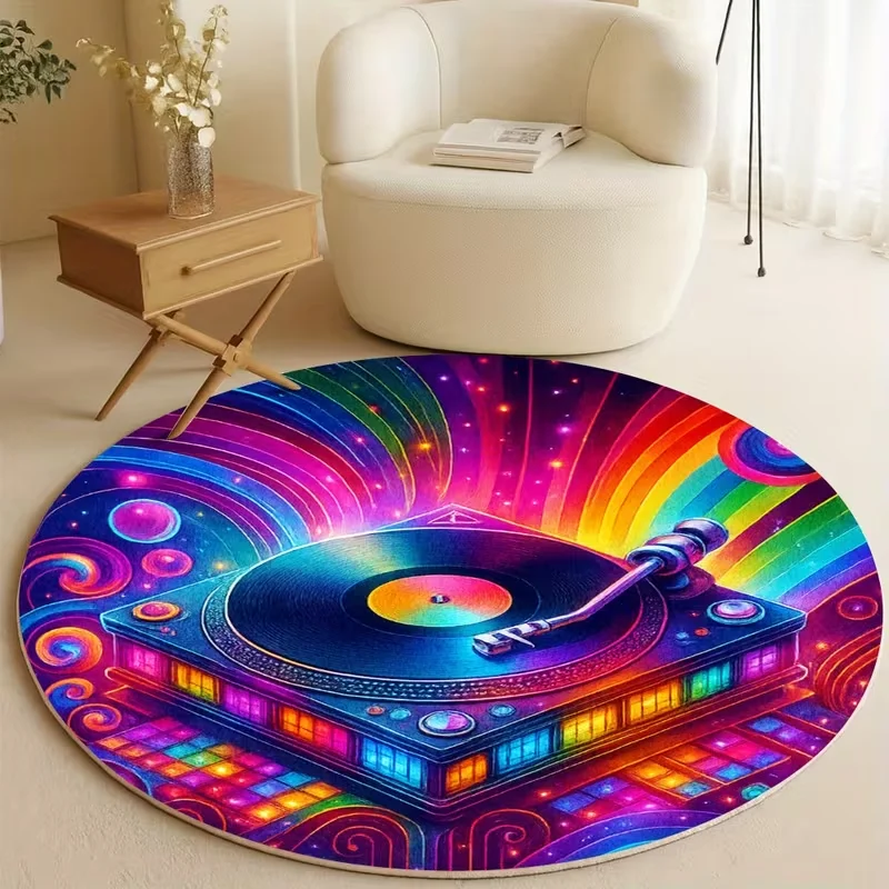 Graffiti Vinyl Record Round Carpet Abstract Art Floor Mat Living Room Bedroom Teen Playroom Sofa Desk Circle Rug