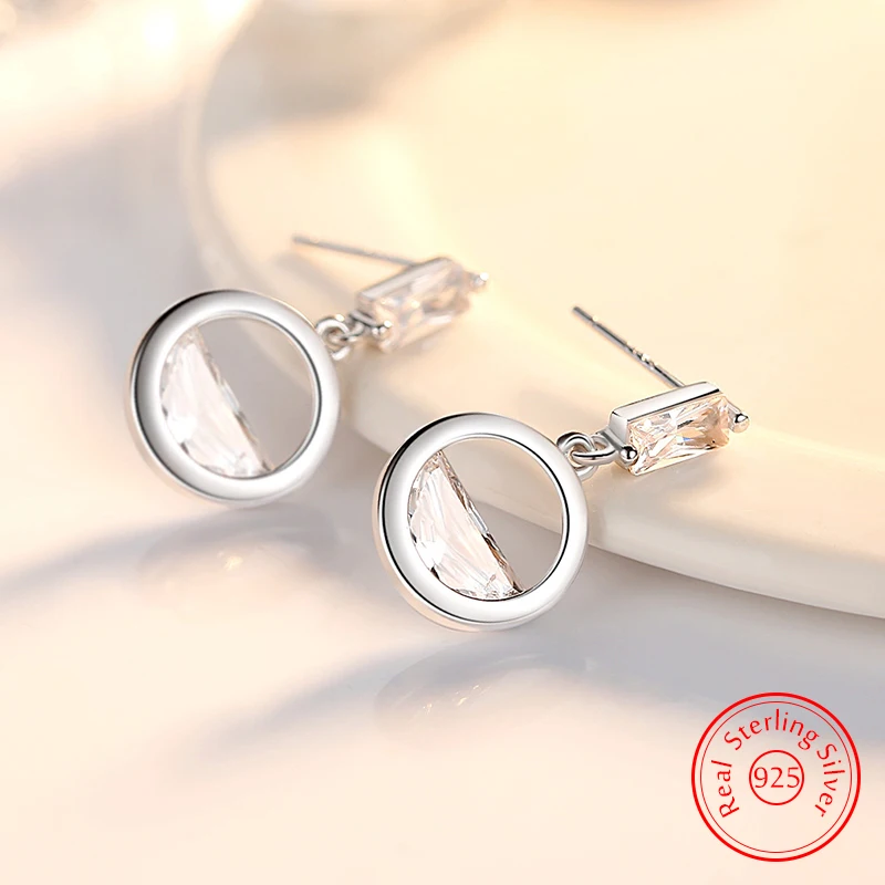 

Real 925 Sterling Silver Lady's New High Quality Jewelry Fashion Crystal Sea Level Hollow Round Drop Earrings XY0062