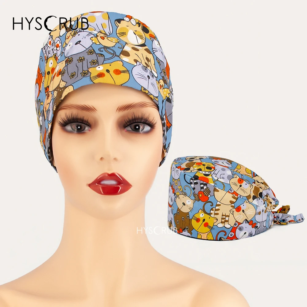 medical Laboratory grooming scrubs cap cartoon cat printing Health service work hat clinical nurse Professional hat
