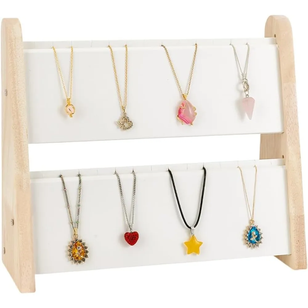 

Деревянный держатель для ожерелья, 2-уровневый деревянный органайзер для ювелирных изделий, ожерелья, цепочка с бархатным ковриком, подставка для ожерелья, доска для дисплея