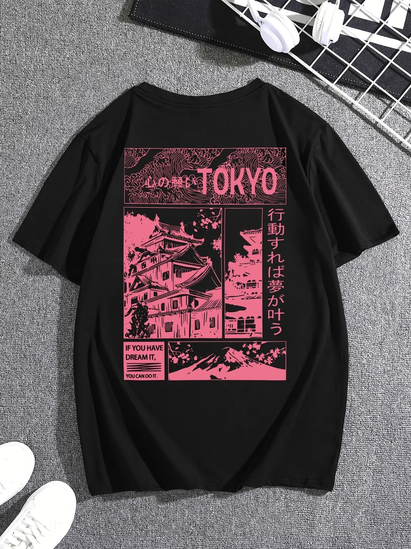 Tokyo Cityscape Comic Panel Print on Premium Soft 100% Cotton Mens T Shirt Perfect for Summer Casual Streetwear Style