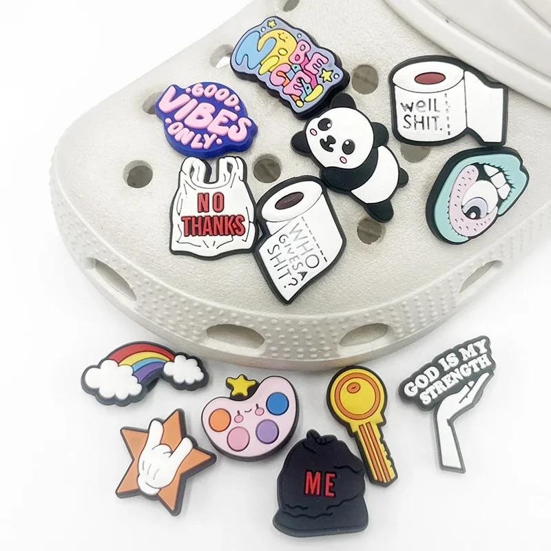 New BE NICE Icon PVC Funny Panda Shoe Charms Decorations Rainbow Key Shoe Accessories Clogs Shoes Clips Buckle