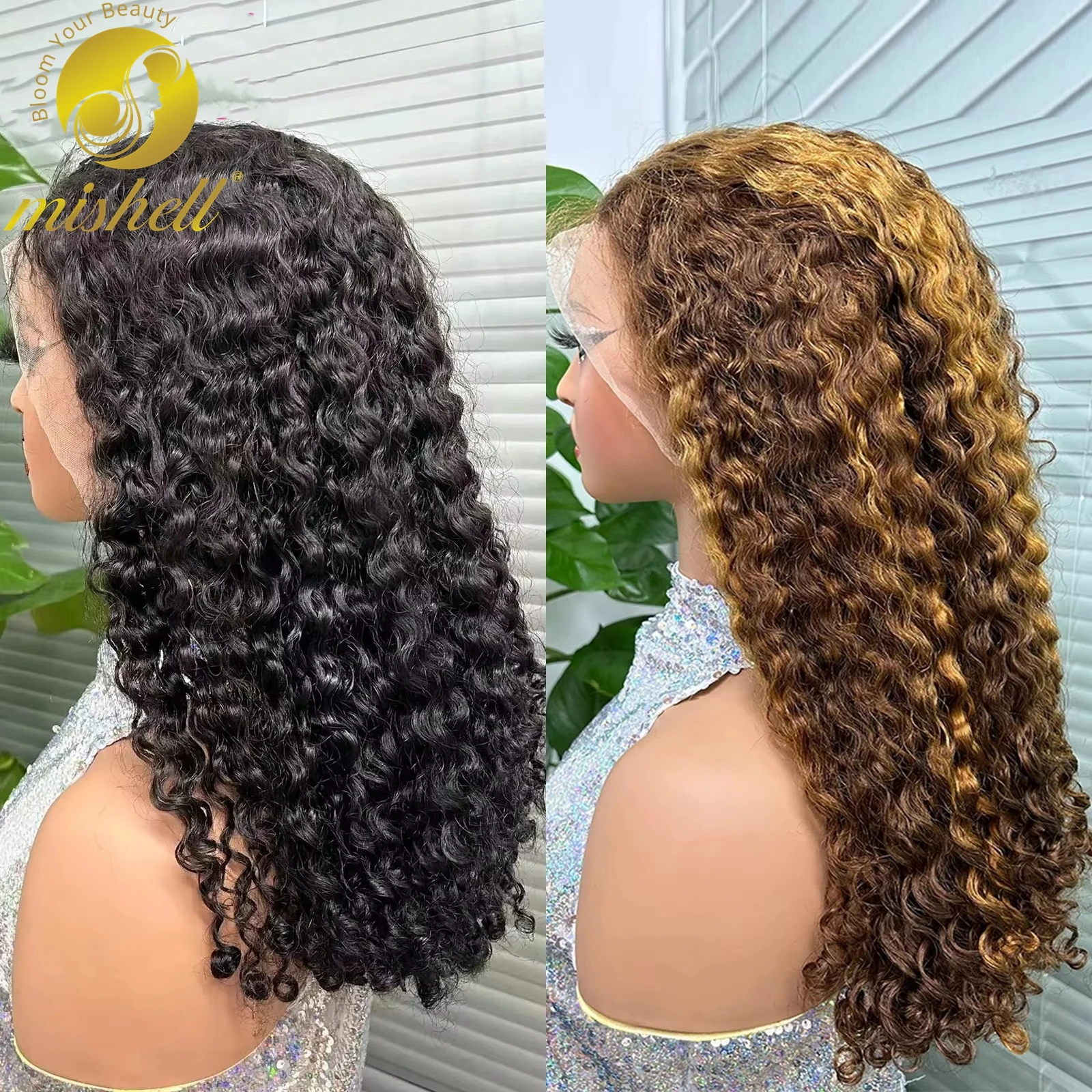 Natural Roman Roll Human Hair Wigs 300% Density 13x4 Lace Front Water Wave Wig 12A Double Drawn Bouncy Curly Hair Wig for Women