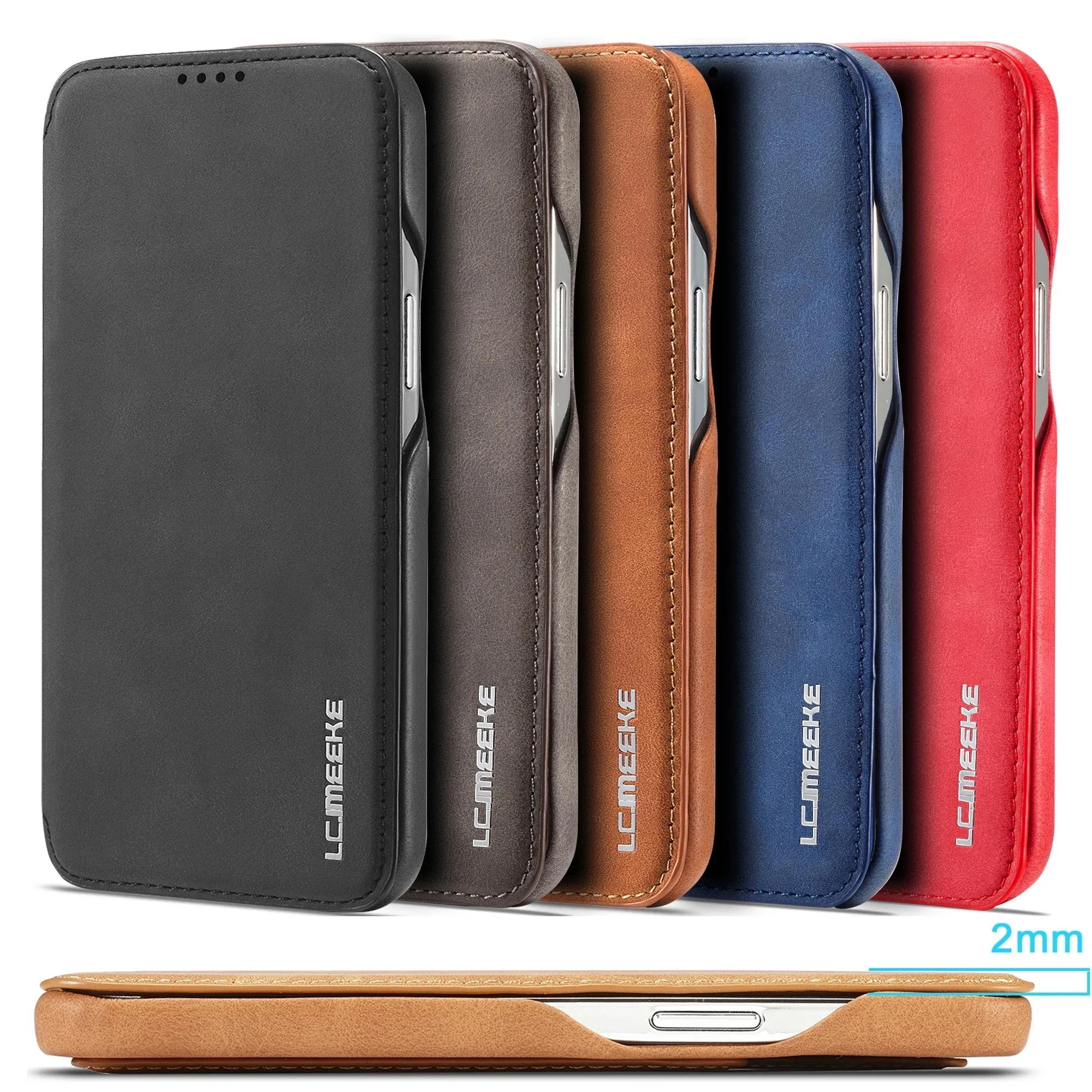 

Leather Flip Wallet Phone Cover For iPhone 14 15 16 Pro Max 13 12 Mini 11 XS X XR 8 7 Plus SE 2022 Slim Card Slots Book Bag