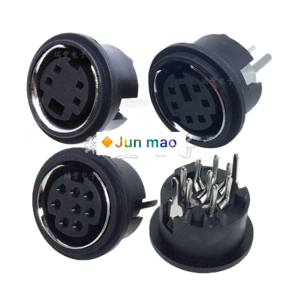 2pcs S terminal 4P6P8 mini PS2 socket DIN socket small circular eight core female socket 180 degree vertical plug board