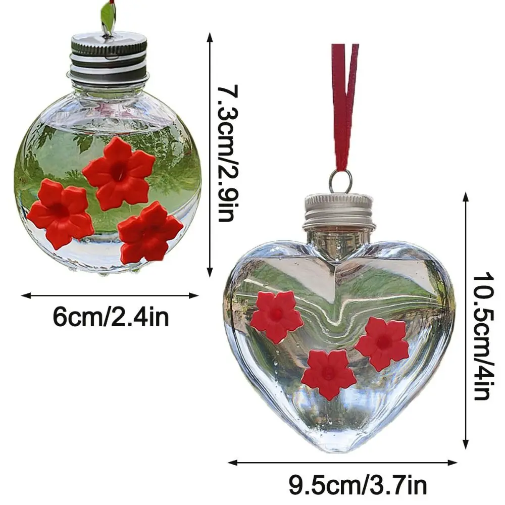 PET 벌새 피더 구형/하트 모양 투명한 보이는 교수형 조류 피더 누출 방지 3 포트 조류 분수