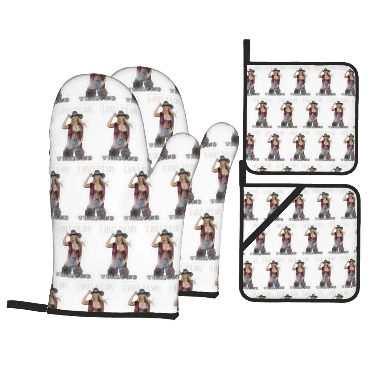 Lainey Wilson - Country's Cool Again Portrait Oven Mitts and Pot Holder Sets of 4 for Baking Cooking  Resistant Non-Slip Gloves