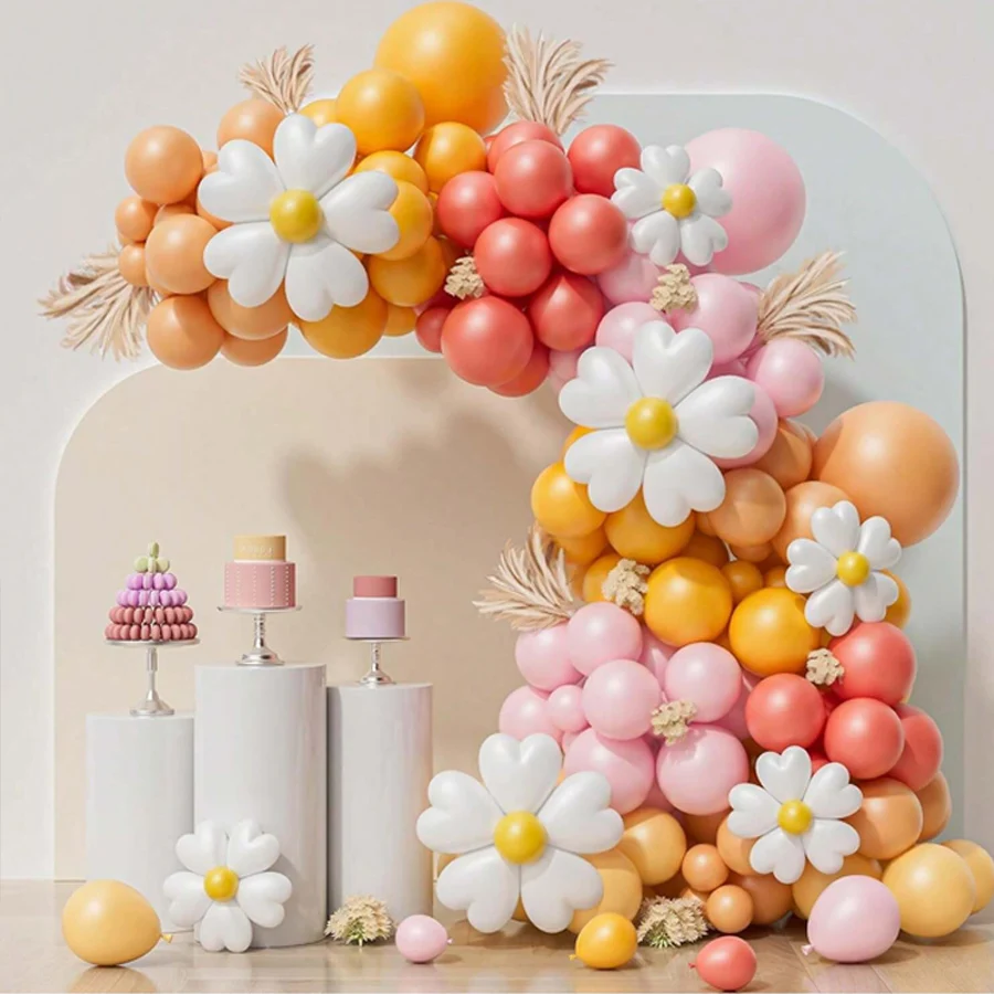 142pcs/Set Daisy Flowers Love Latex Balloons Garland Arch Kit Wedding Engagement Babyshower Happy Birthday Party Decor Globos