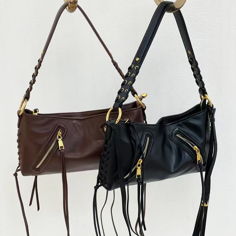 

Тонкие сумки для женщин. Роскошные дизайнерские сумки и кошельки. 2026. Новинка из искусственной кожи с кисточками и несколькими карманами. Плетеный ремешок под мышками на плечо.