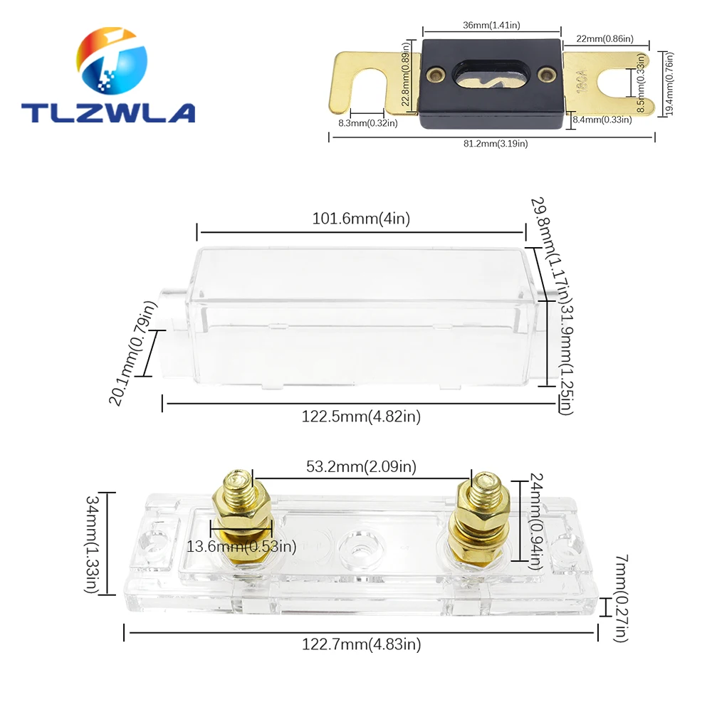 2PCS ANL Fuse holder Bolt-on Fuse Automotive Fuse Holders Fusible Link with fuse 30A 50A 60A 70A 80A 100A 125A 175A 200A 250A