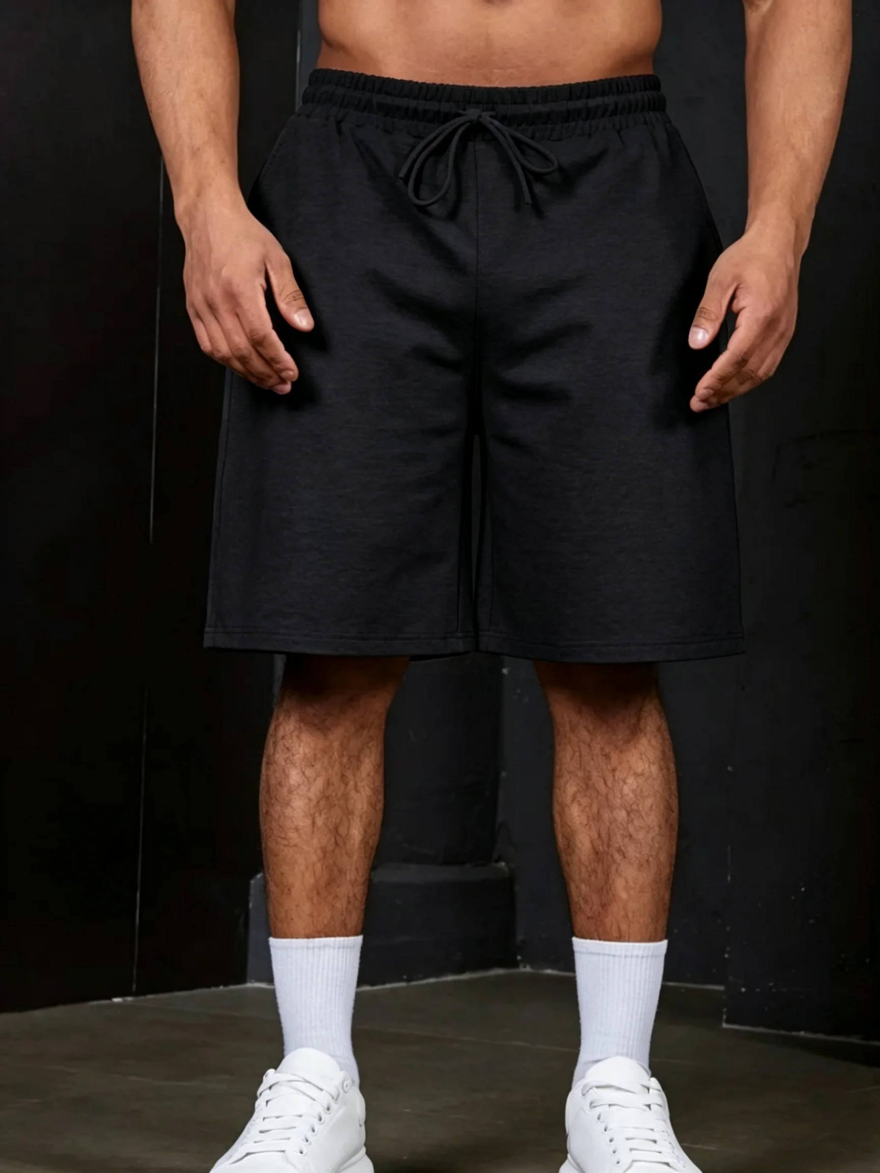 Black Men's Fitness Shorts Summer Fashion Loose Drawstring Athletic Sweatpants Sport Jogging Beach Pant Casual Oversized Shorts