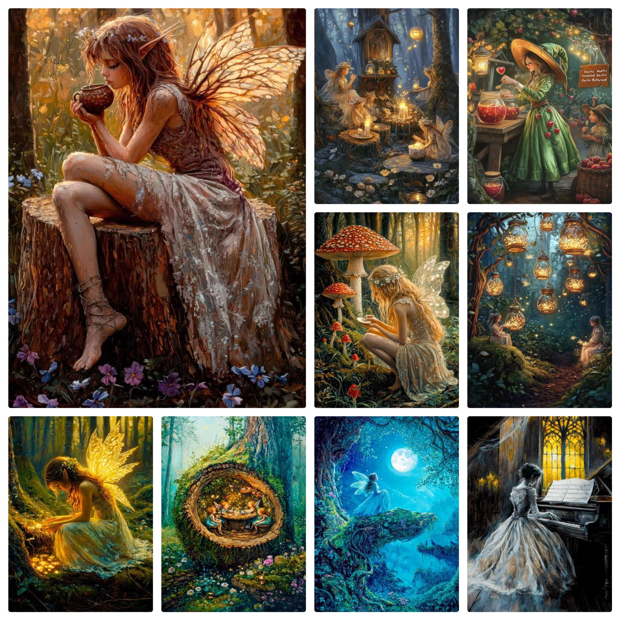 5D DIY Diamond Painting Kit Gothic Witch Fairy Enchanted Forest Art Full Drill Rhinestone Mosaic Wall Decor Craft Kit Home Gift