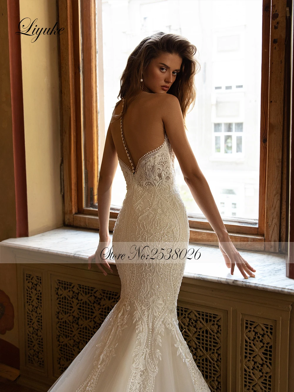 Liyuke-Vestido De novia De sirena con escote Corazón, exquisito Vestido De encaje De novia, Capel extraíble, vestidos De novia De trompeta