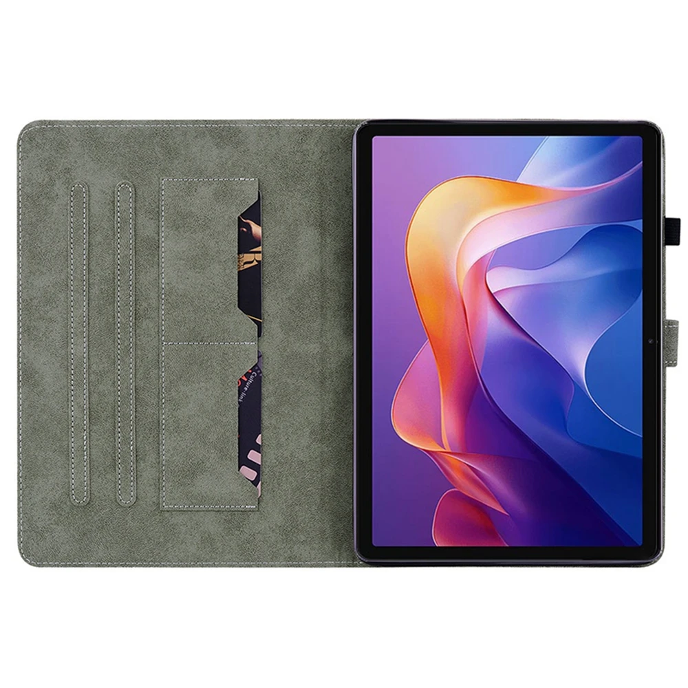 For Xiaomi Redmi Pad 2 11 Case Card Holder Anti-Scratch Leather Cover Rose Flower Imprint - Pink