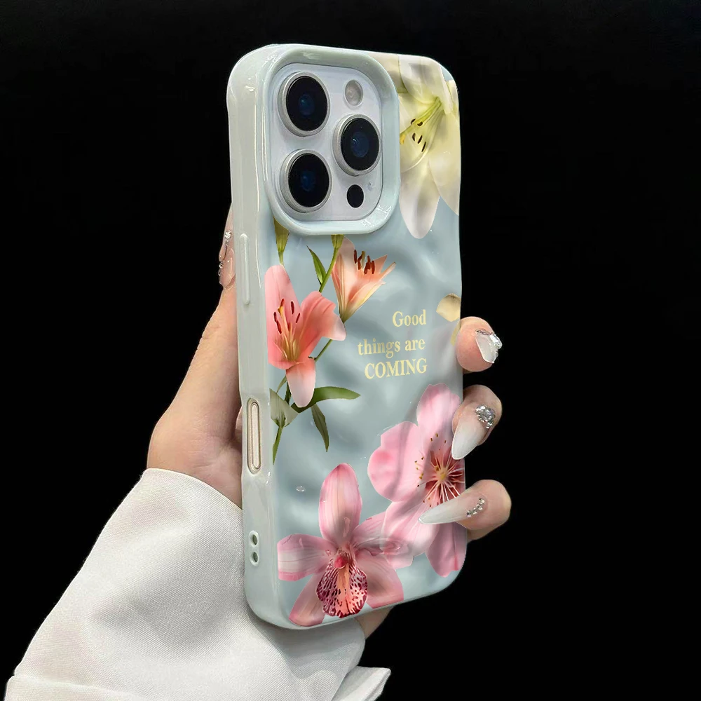 Lily Aquarell-Stil Kunst Handyhülle für iPhone 17 16 15 14 13 12 11 Pro Max 14 Plus 17Air Falten-Wellen Weiche Silikon-Schutzhülle – Detail 10
