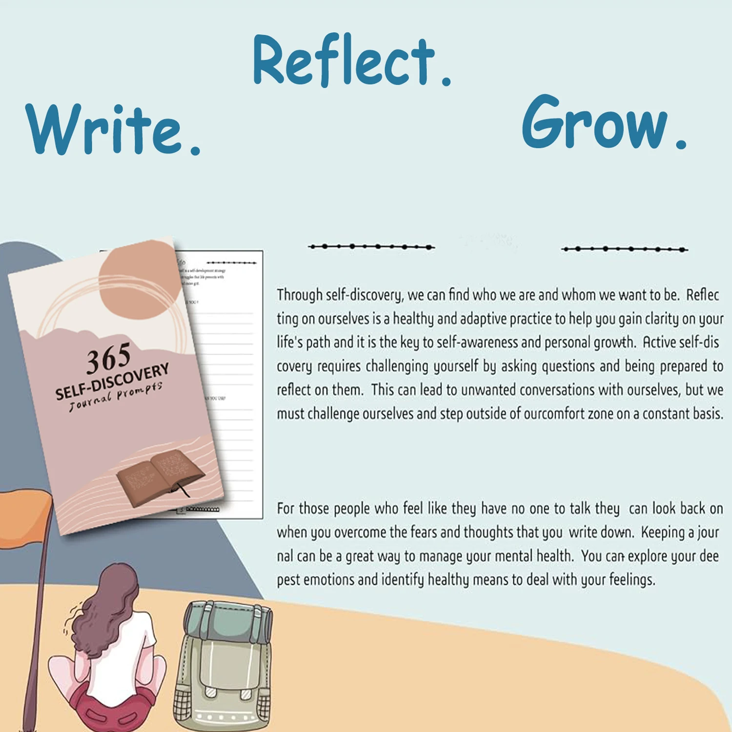 365Self-Discovery Prompts Journal,365Questions,A 365day journal Prompts for self-exploration/Self-Discovery,healing,reflection.