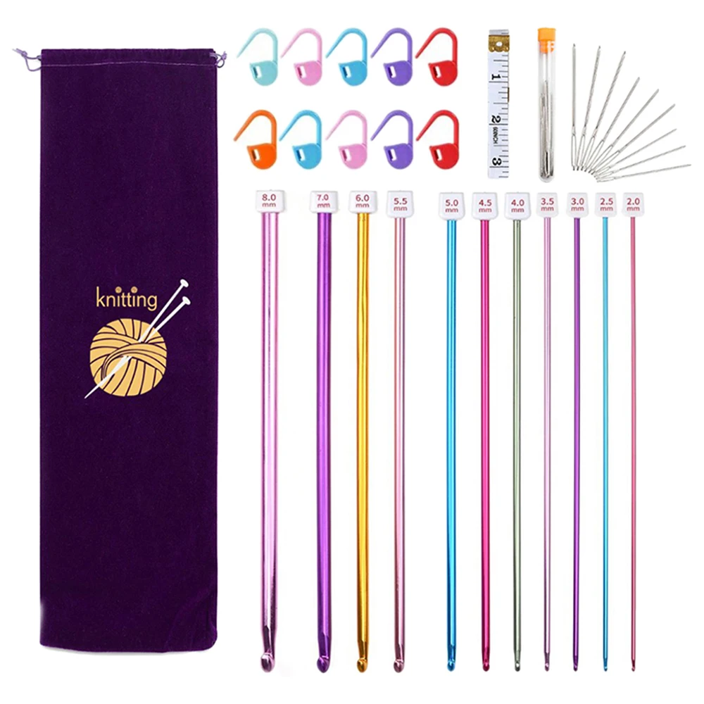 32pcs/Set Extra Long Ergonomic Crochet Crochet Hooks Size 2mm-8mm Knitting with Storage Bag and Crochet Accessories