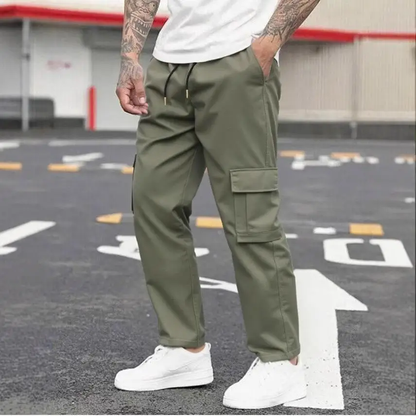 

Men's Work Pants Single Dstring ket Straight Leg Casual Trousers Polyester Fiber Spor Sle een Color