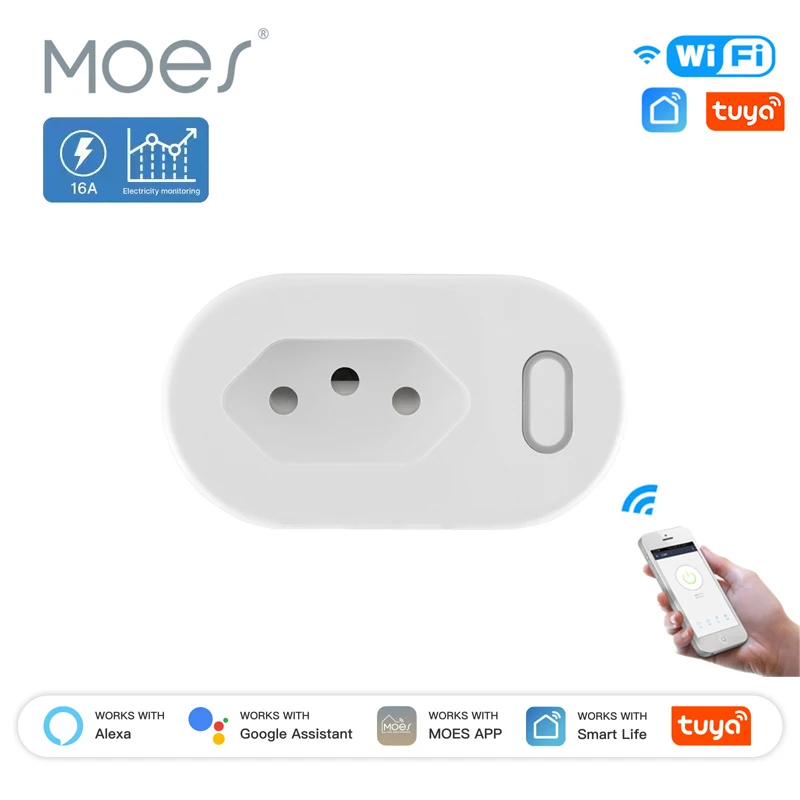 Tuya 16A Brazil Standard WiFi Smart Plug Power Monitor Smart Life APP Smart Socket Voice Control for Google Home Alexa
