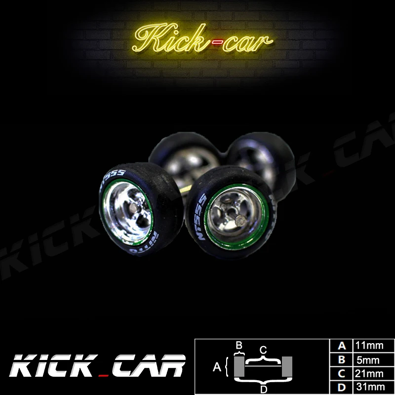 Kickcar-ruedas de ABS 1/64 para coche modelo con neumático de goma tipo 1, piezas modificadas galvanizadas, vehículo de carreras de juguete,