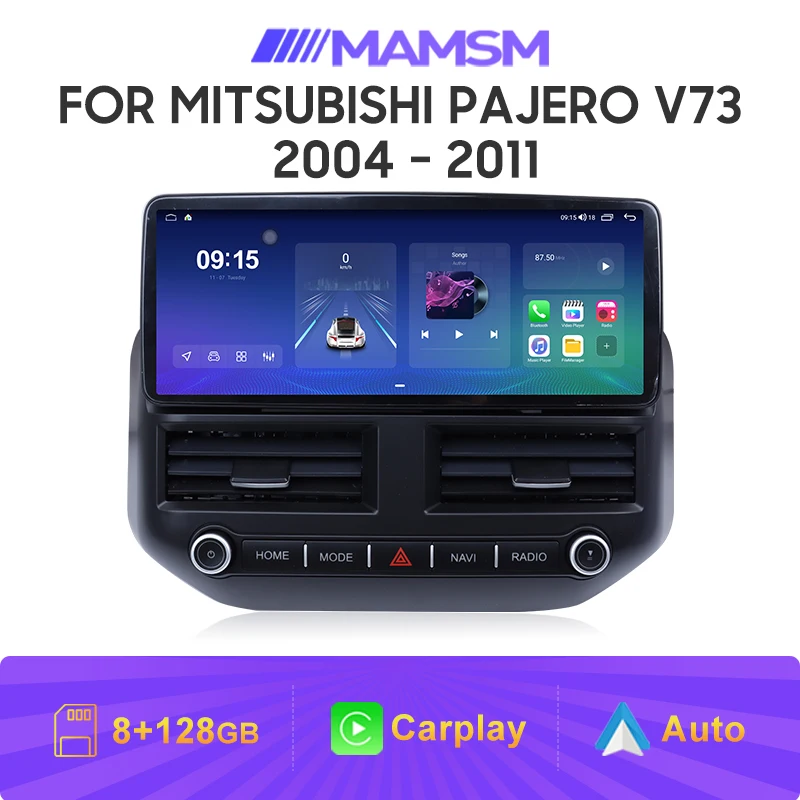 

MAMSM 12,3-дюймовый мультимедийный автомобильный радиоприемник для Mitsubishi Pajero V73 2004-2011 с беспроводным CarPlay, сенсорным экраном 2400*900P и навигационной системой
