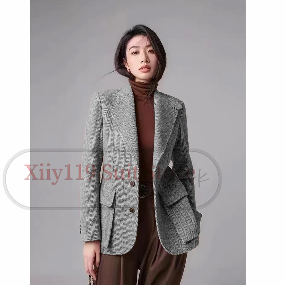 Woman Clothing New Women's Herringbone Coat Solid Color Casual Business Commuting Single Breasted Korean Autumn Clothes 2023