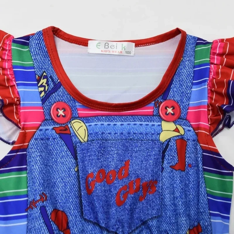 x;3,v'6\g/Kids Child's Cosplay Costume 3D Cartoon Printing Ruffle Girls Chucky Role Play Dress Hallo7'h.n;y\3/